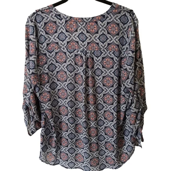 DR2 Women’s Large Blue & Salmon Pink Paisley Bohemian Button Up Blouse. - Picture 3 of 11